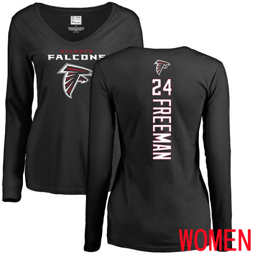 Atlanta Falcons Black Women Devonta Freeman Backer NFL Football #24 Long Sleeve T Shirt->nfl t-shirts->Sports Accessory